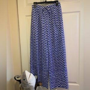 RO’S GARDEN Elegant Blue and White patterned Wide Leg Pant Size M